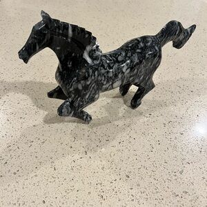 Large Elegant Black and White Marble Horse Sculpture home decor